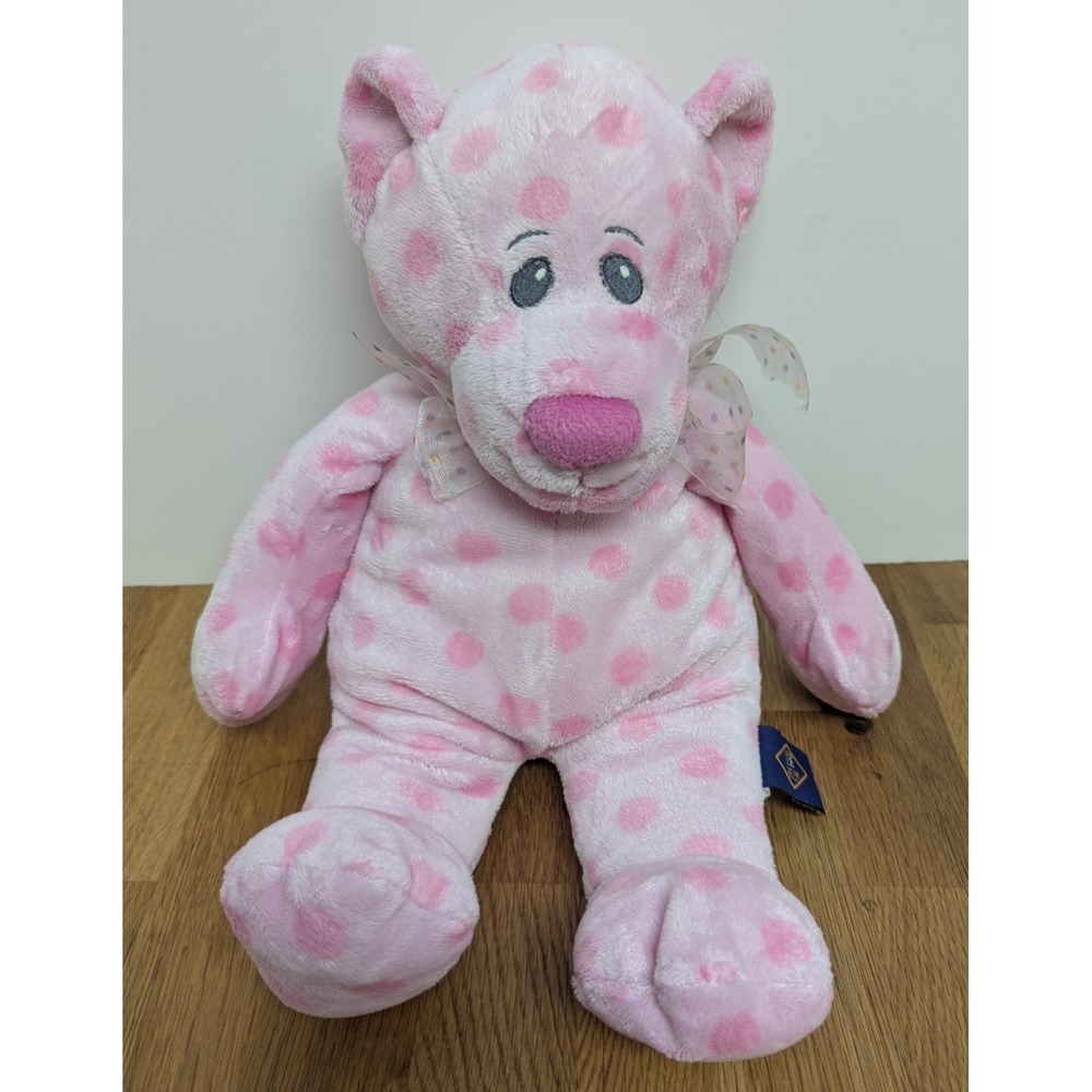 The Petting Zoo Pink Plush Polka Dot Teddy Bear Stuffed Animal sheer dot bow
